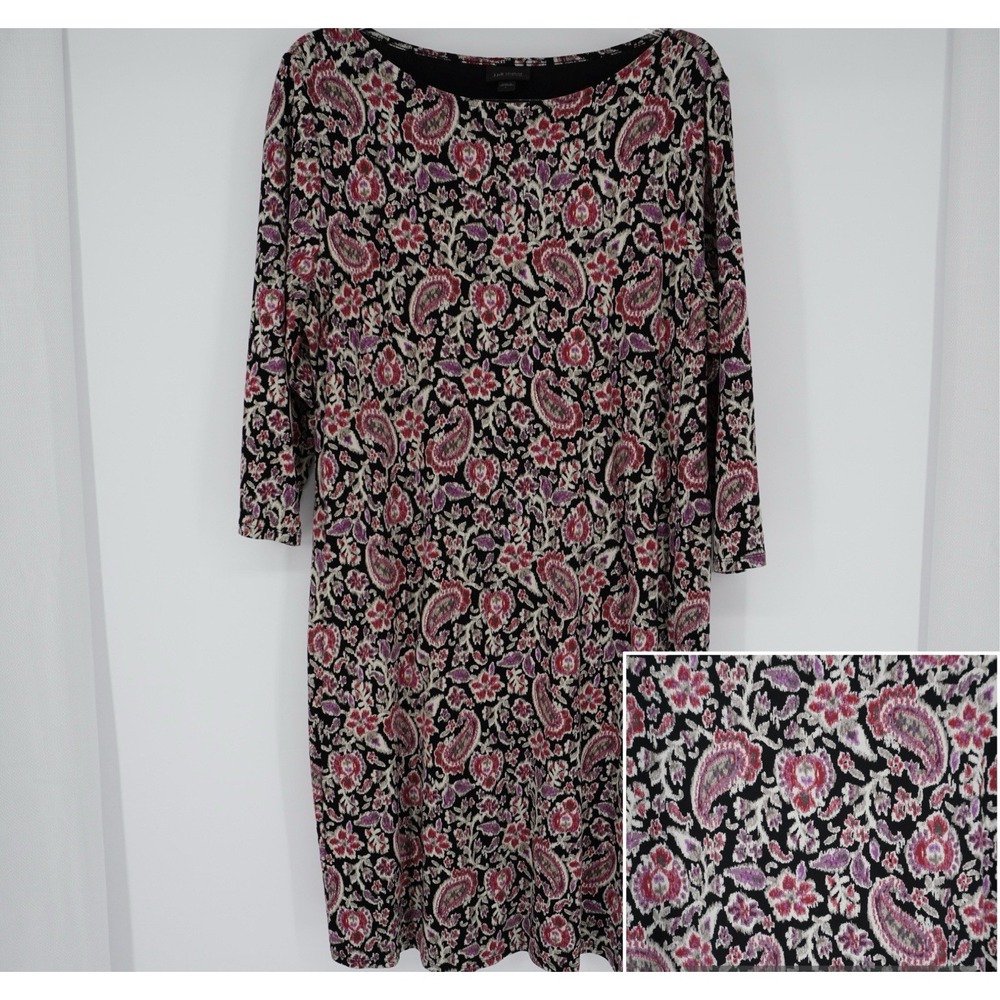 J. JILL Wearever‎ Teal Paisley 3/4 Sleeve Dress Stretch Large Careerwear EUC
